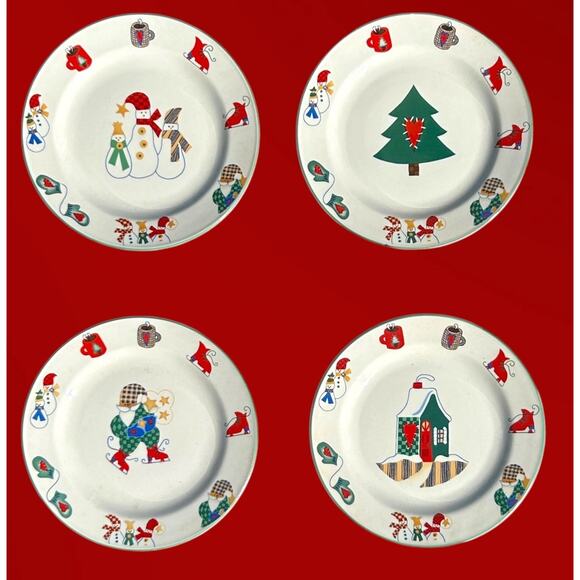 4 Vintage Salad Plates Welcome Winter Christmas Holiday Table By Ro Gregg - Picture 1 of 10